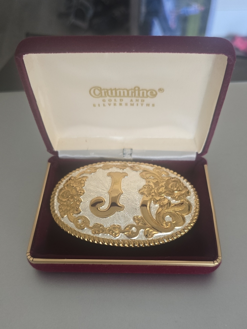 Gold and Silver Ornate 'J' Belt Buckle by Crummine